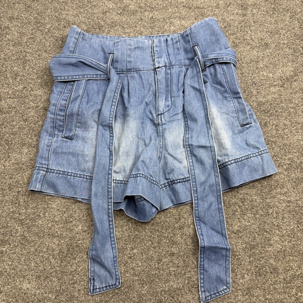 Easel Paperbag Denim Shorts Womens Medium M High Rise Pleated Tie Waist